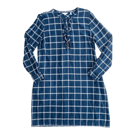 Draper James Navy Bell Sleeve Plaid Shirt Dress Women's $135 - Size 10 | M - Picture 7 of 14